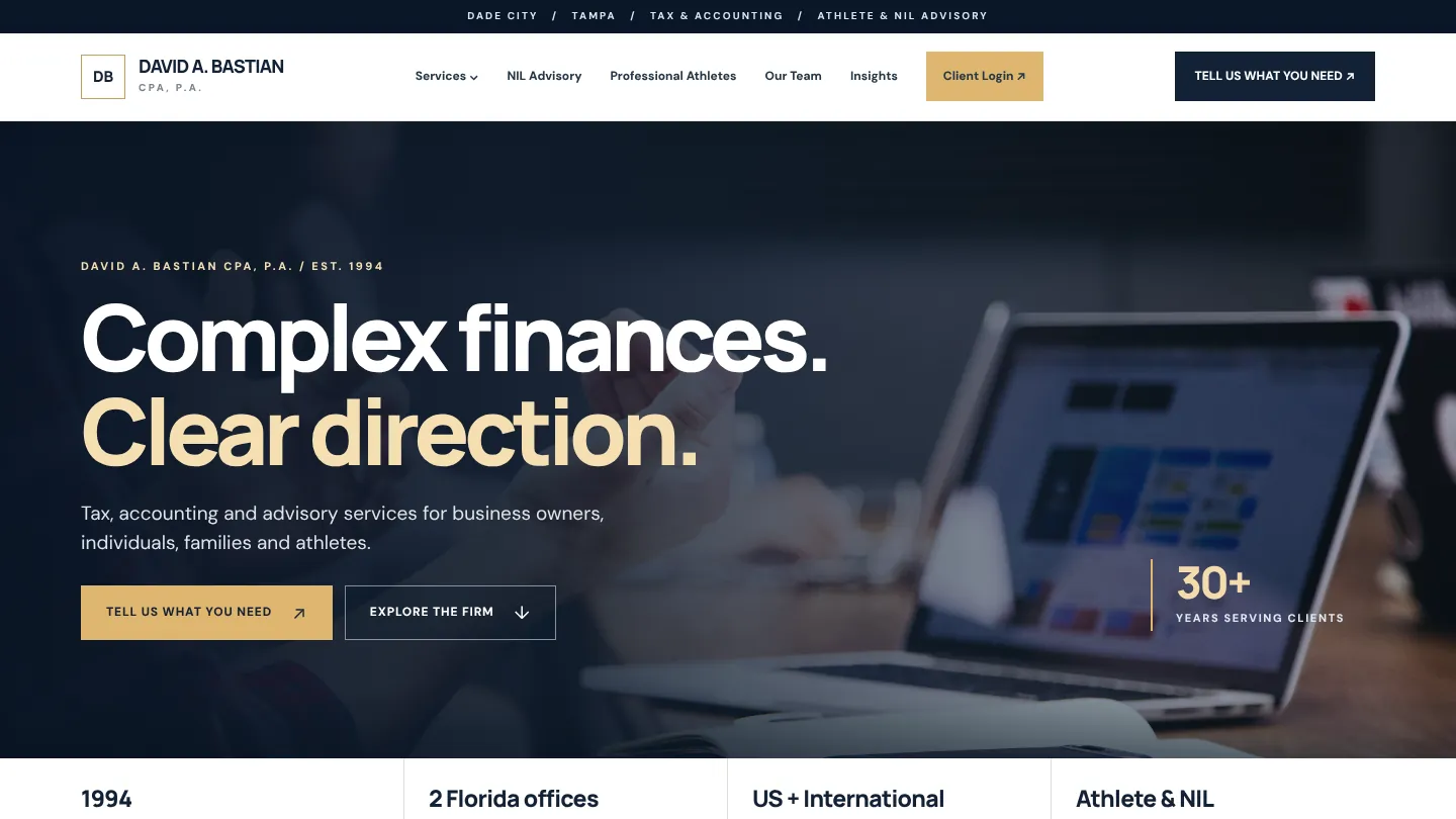 The new Bastian CPA homepage built by So It Sticks