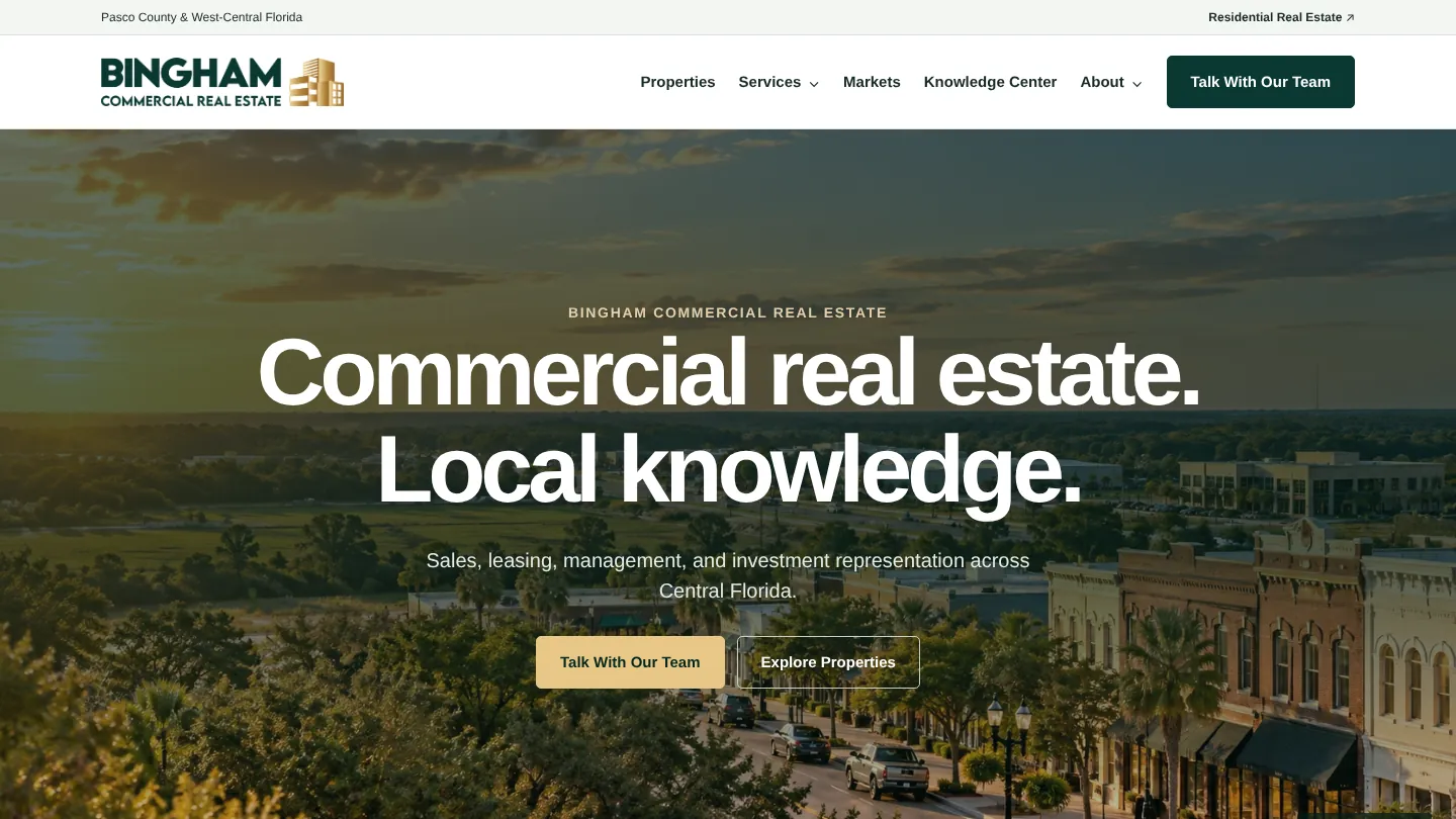 Bingham CRE website on desktop